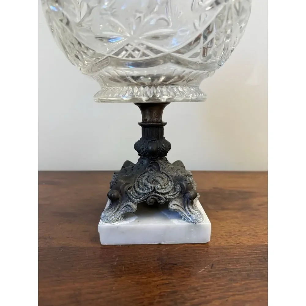 Vintage Hollywood Regency Glass Rose Bowl Compote Marble Pedestal 11